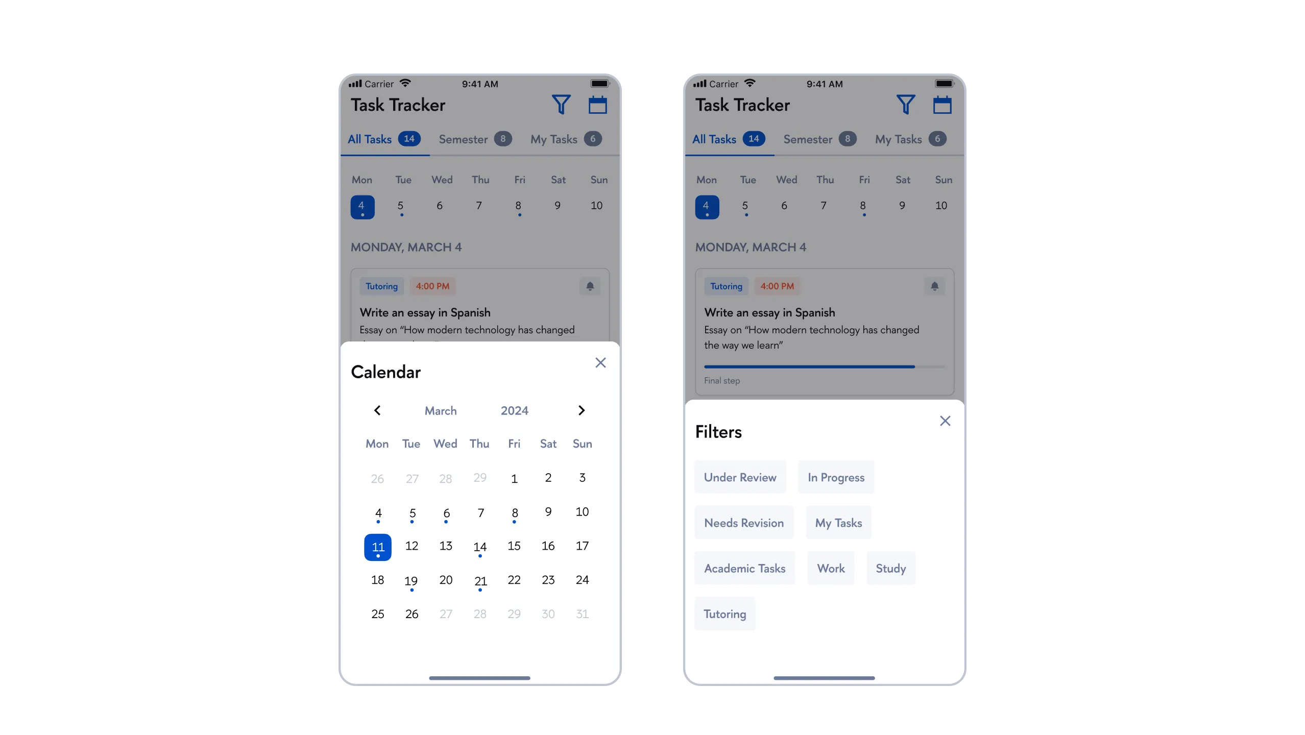 Calendar and filters, image 1