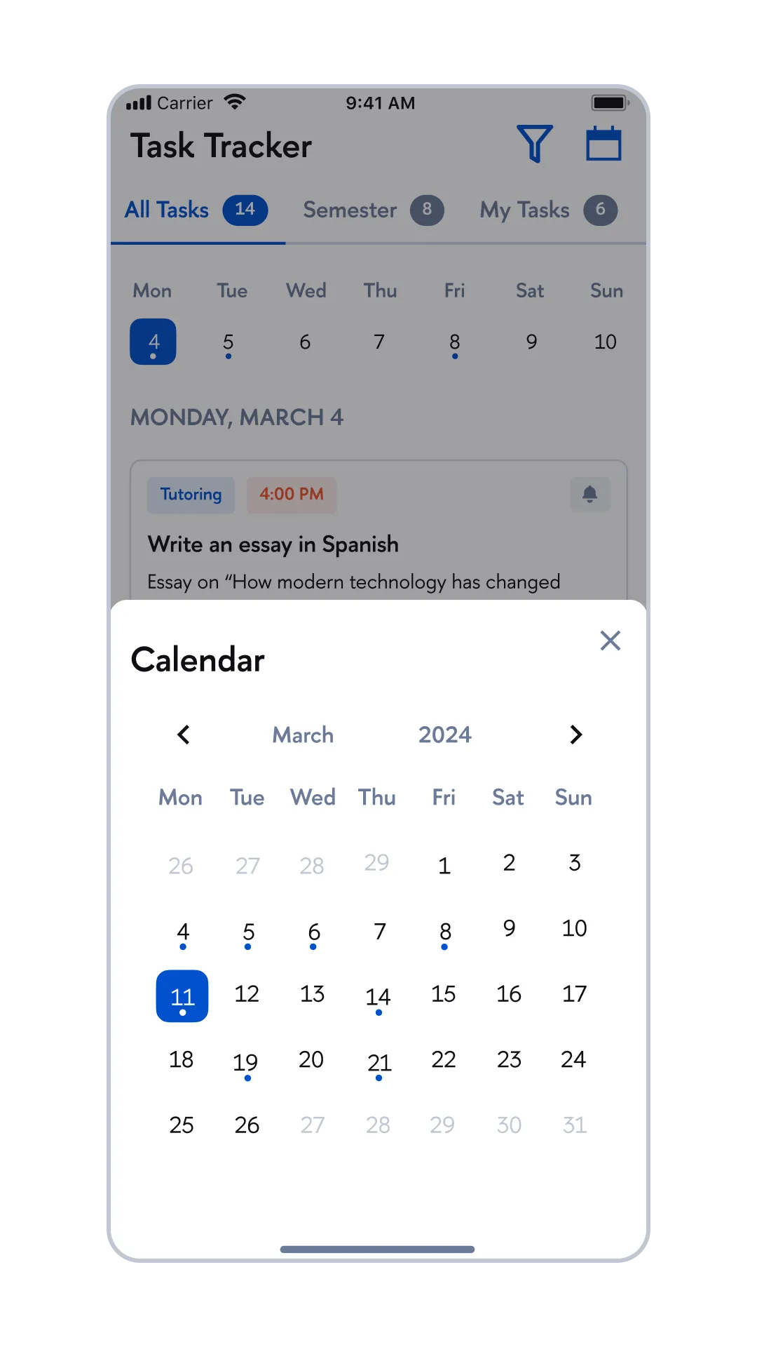 Calendar and filters, image 1, slide 1