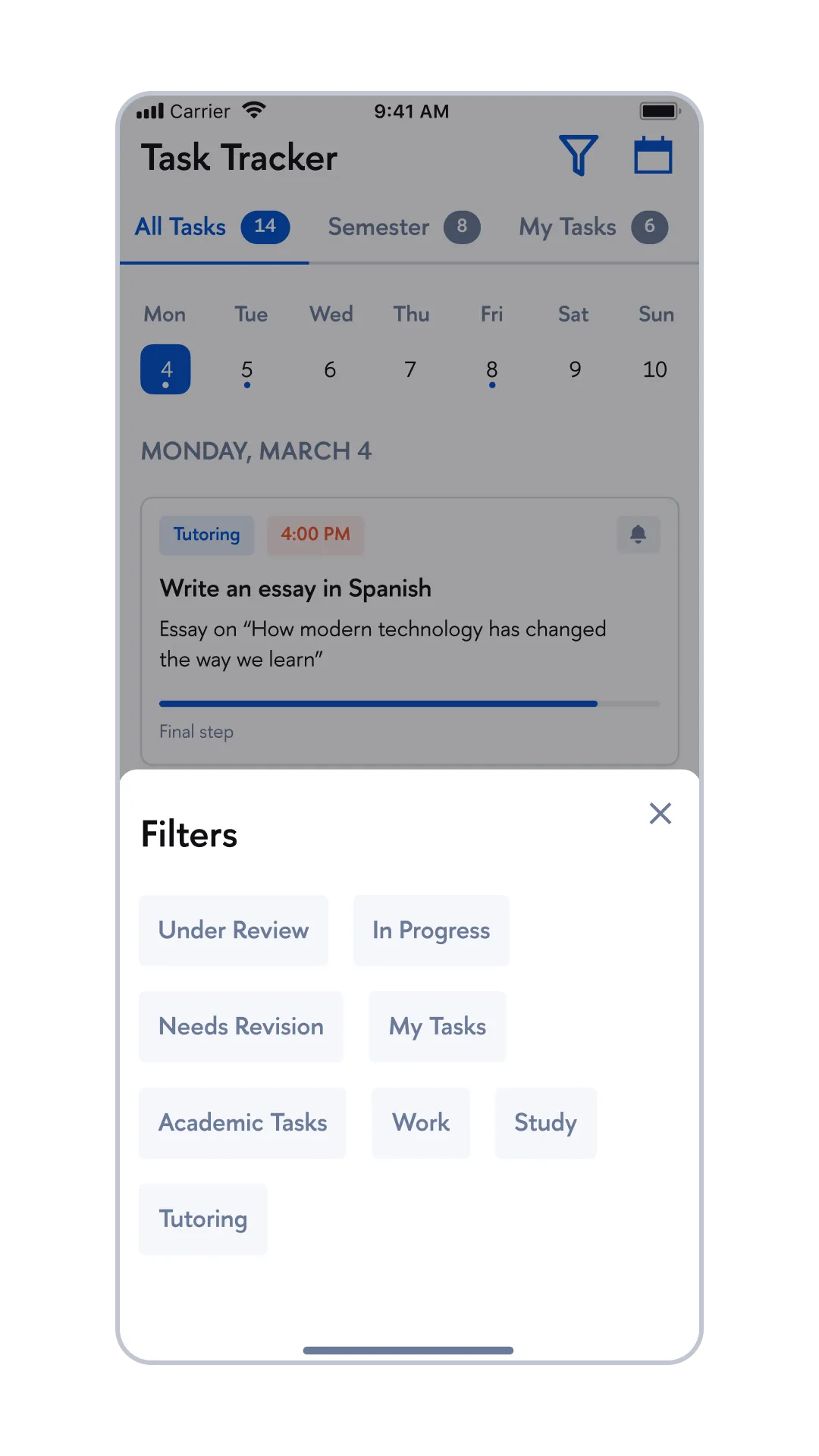 Calendar and filters, image 1, slide 2