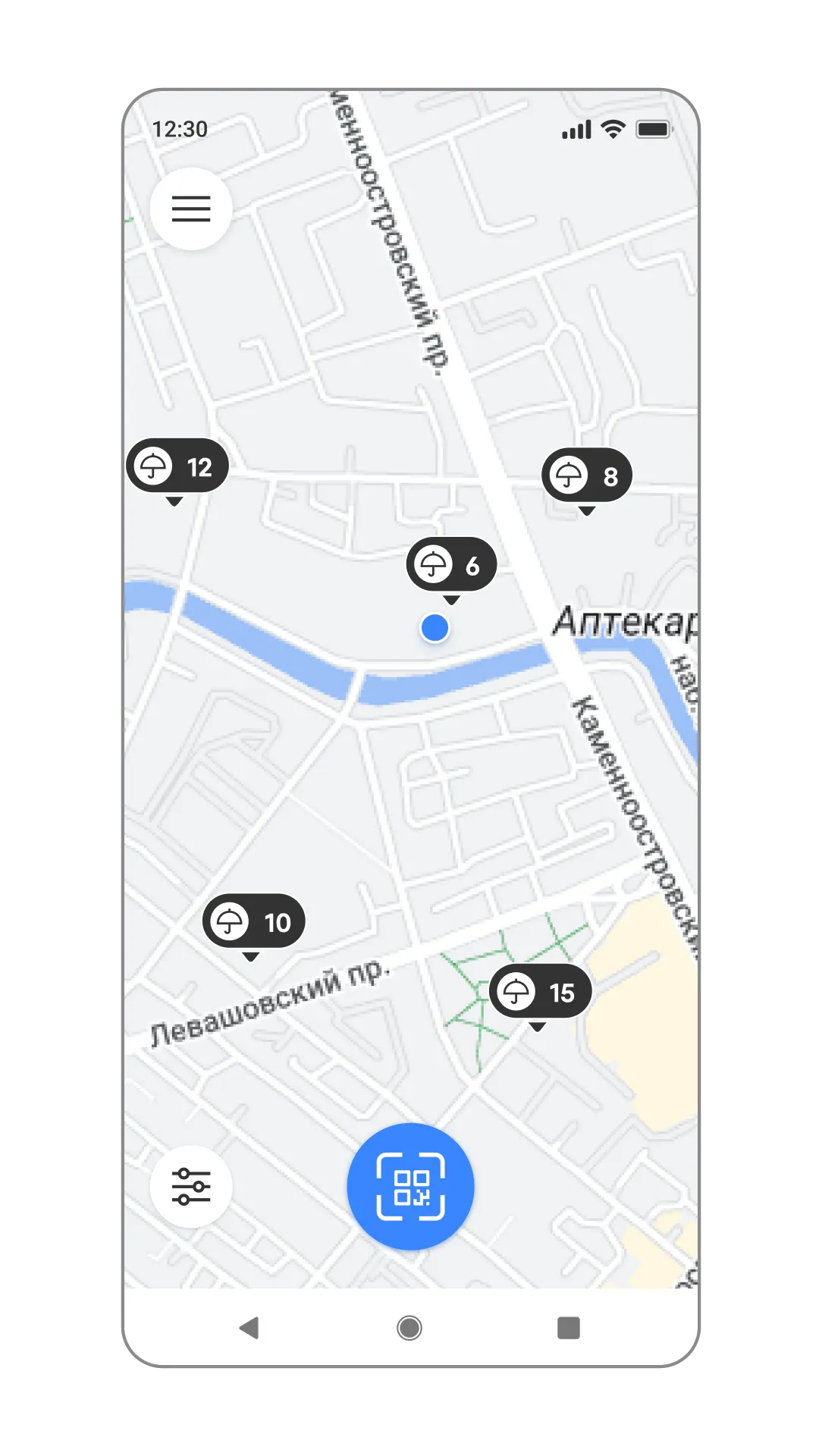 Map-based home screen, image 1, slide 1